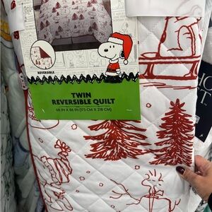 Peanuts Red and White Twin Reversible Quilt